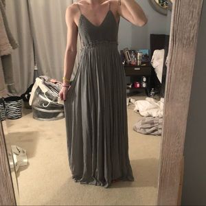 long green/grey dress